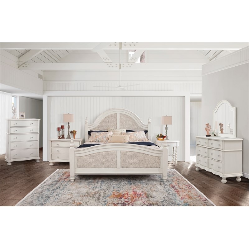 Rodanthe Dove White Queen Woven Wood Frame Panel Bed