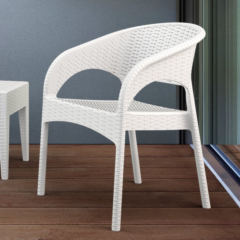 Compamia Panama Resin Wickerlook Patio Dining Arm Chair in White