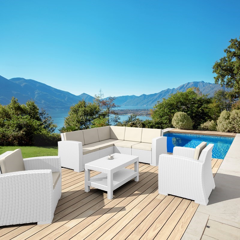 Compamia Monaco 5 Piece Outdoor Sectional in White with Cushion