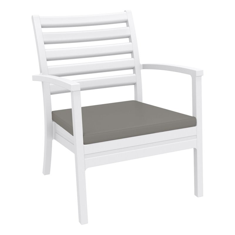 Artemis XL Club Patio Set 7 Piece White with Acrylic Fabric Taupe Cushions