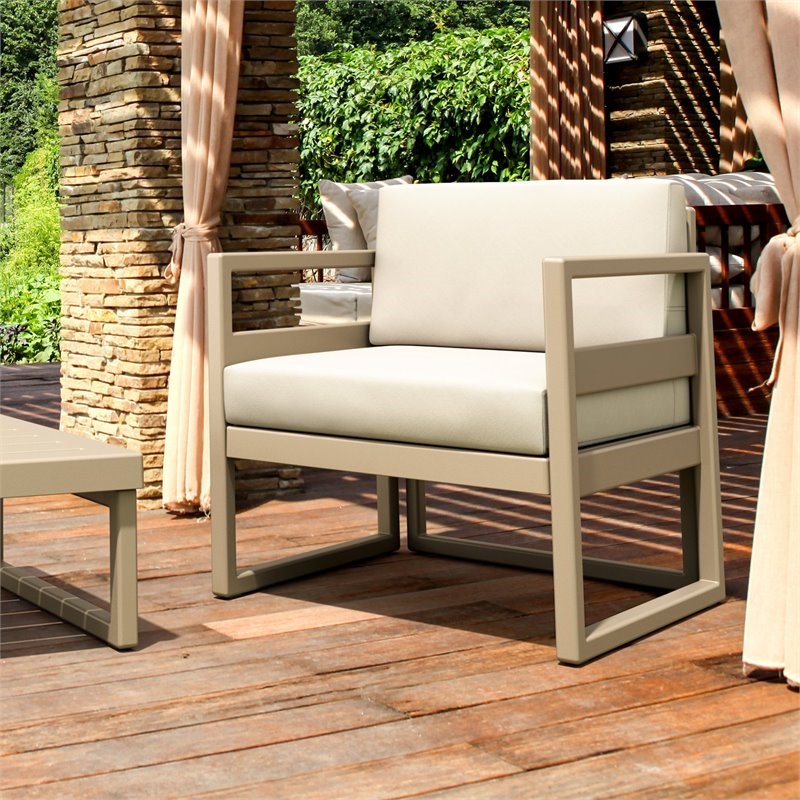 Mykonos Patio Club Chair Taupe with Acrylic Fabric Natural Cushions