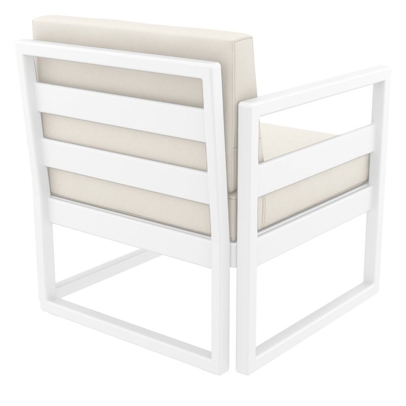 Mykonos Patio Club Chair in White Finish with Acrylic Fabric Natural Cushions
