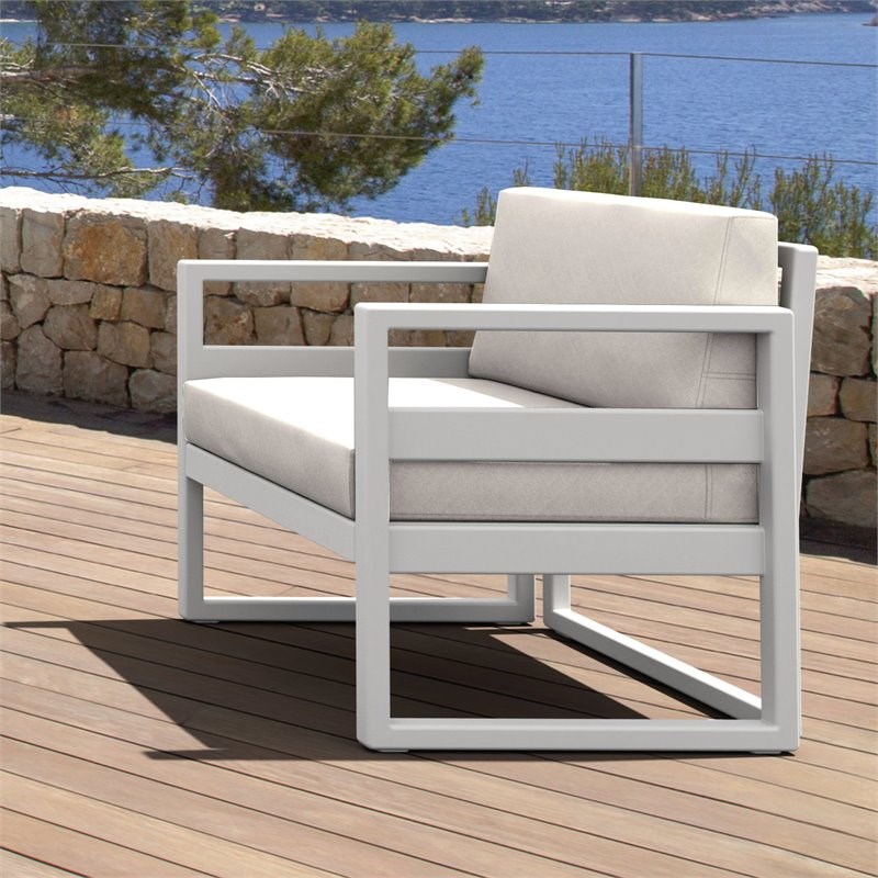 Mykonos Patio Club Chair in White Finish with Acrylic Fabric Natural Cushions