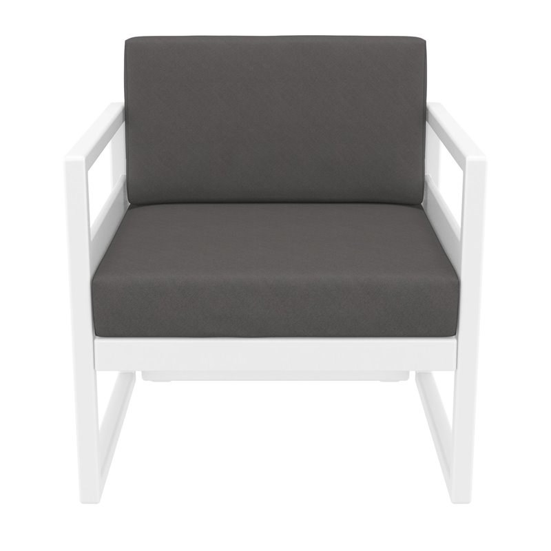 Mykonos Patio Club Chair in White Finish with Acrylic Fabric Charcoal Cushions