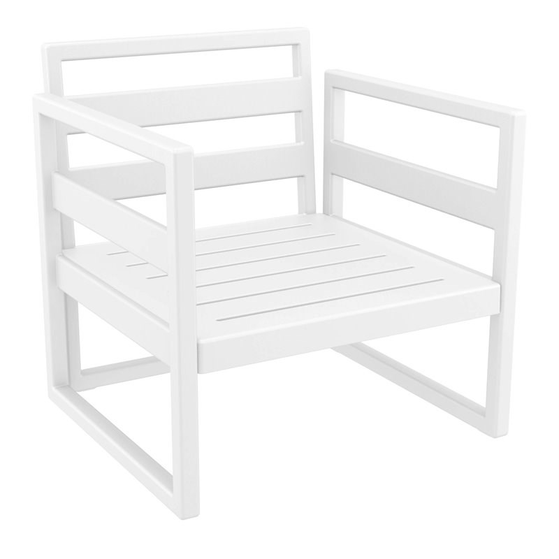 Mykonos Patio Club Chair in White Finish with Acrylic Fabric Charcoal Cushions