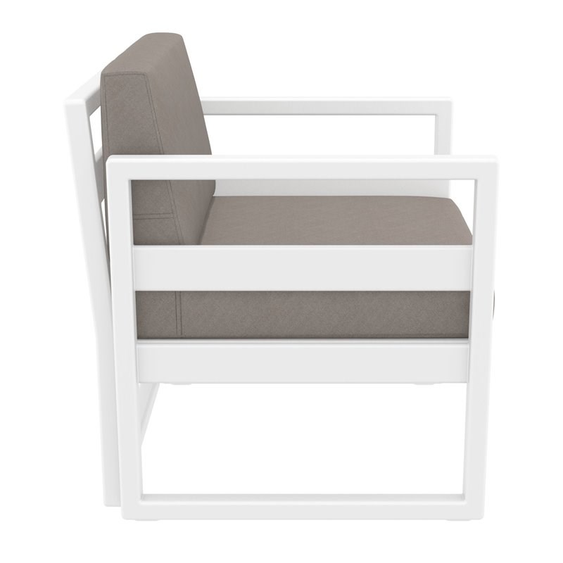 Mykonos Patio Club Chair in White with Acrylic Fabric Taupe Cushions
