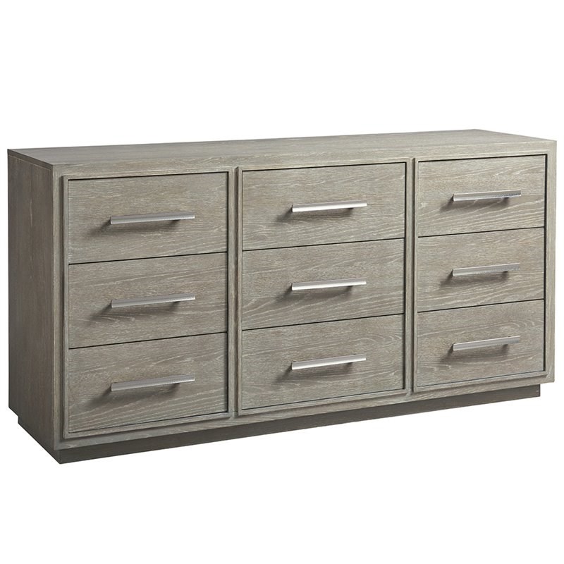 universal furniture zephyr 9 drawer dresser in gray and silver 758040