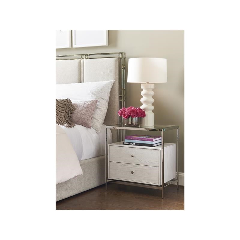 Universal Furniture Wood Nightstand with Glass Top in Ivory White Finish Homesquare