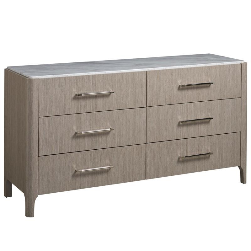 Universal Furniture Soren Wood 6 Drawer Dresser with Stone Top in Beige