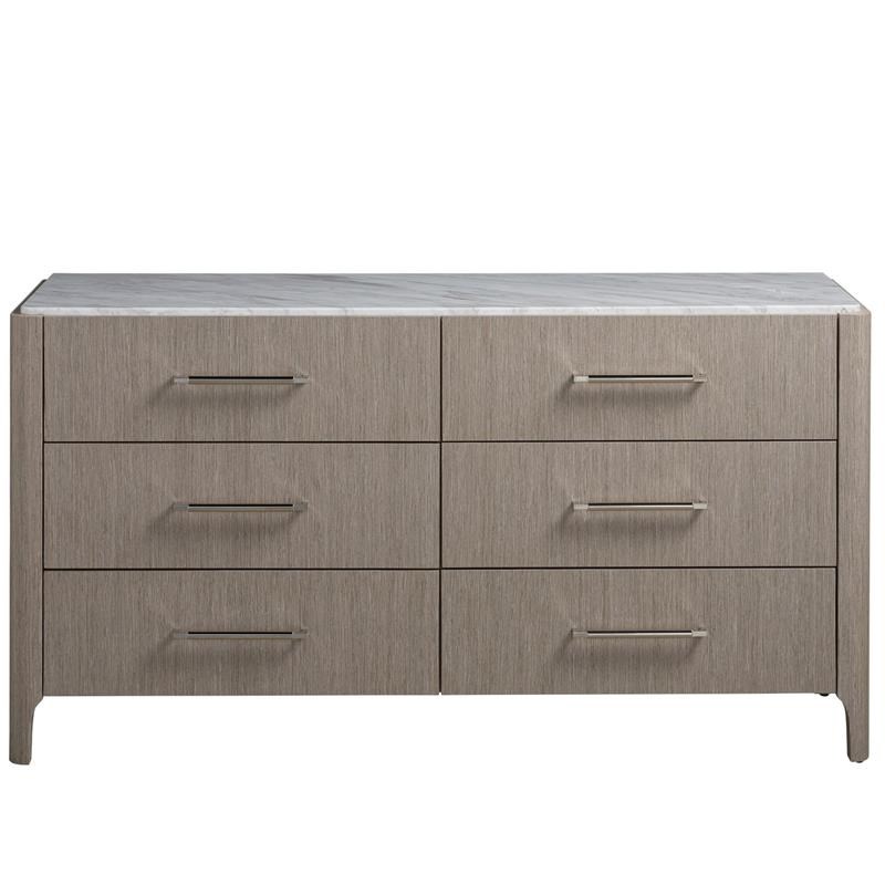 Universal Furniture Soren Wood 6 Drawer Dresser with Stone Top in Beige