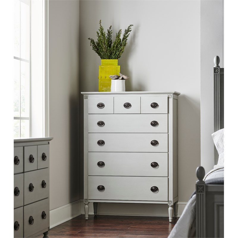 Antiqued Five Drawer Wood Bedroom Chest in Gray Homesquare