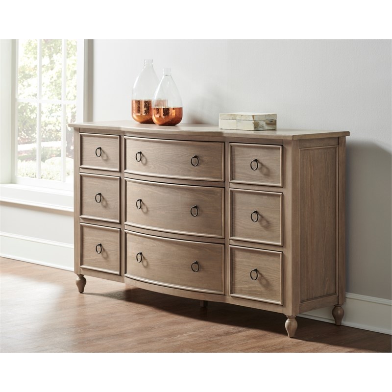 curved front nine drawer wood dresser in brown u099g040