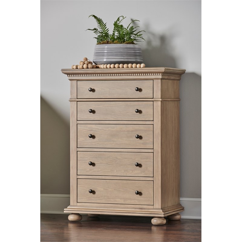 five drawer tall wood bedroom chest in brown u099g130