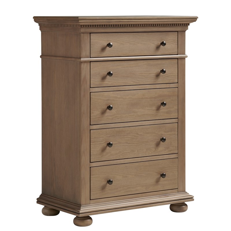 five drawer tall wood bedroom chest in brown u099g130