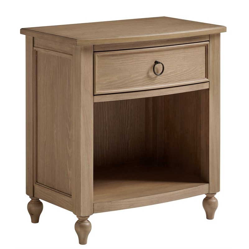 Curved Front One Drawer Wood Nightstand in Brown