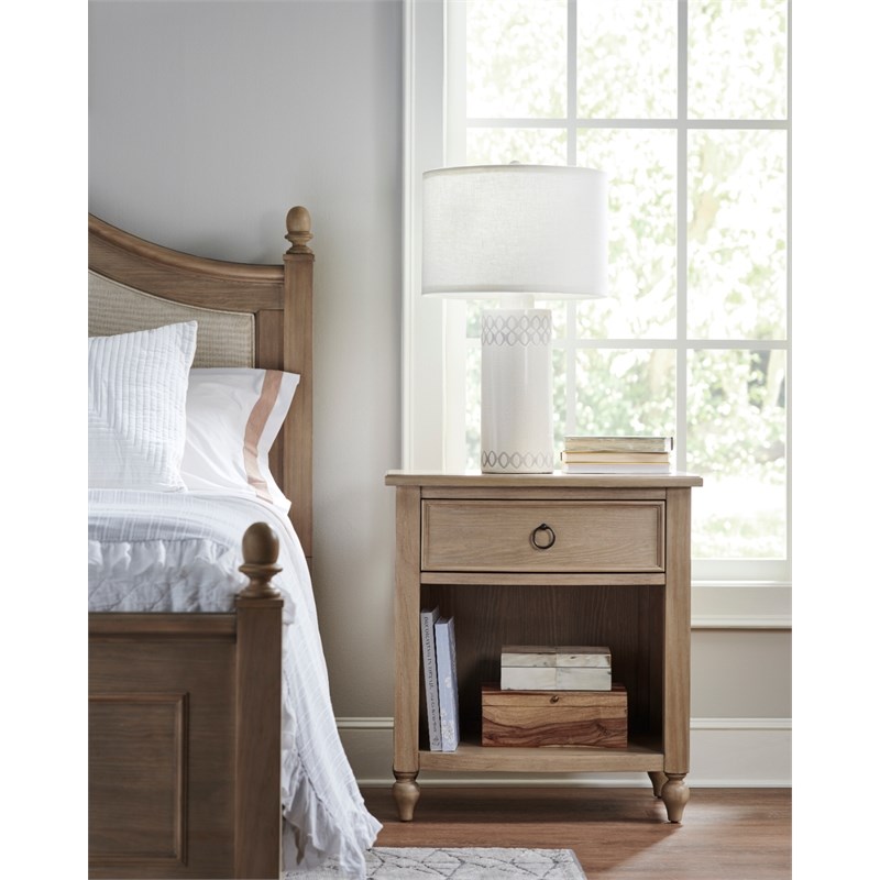 Curved Front One Drawer Wood Nightstand in Brown