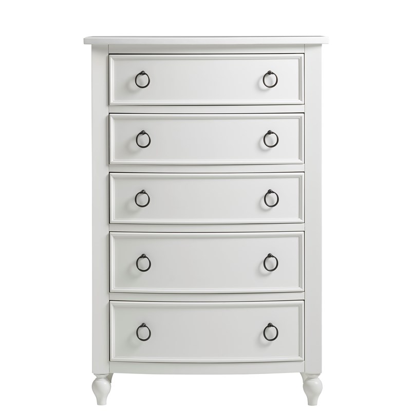 curved front five drawer wood tall bedroom chest in white u099h150