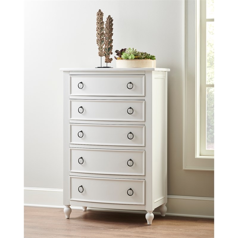 curved front five drawer wood tall bedroom chest in white - u099h150