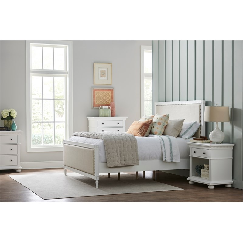 farmhouse wood framed upholstered queen bed in white u099h250b