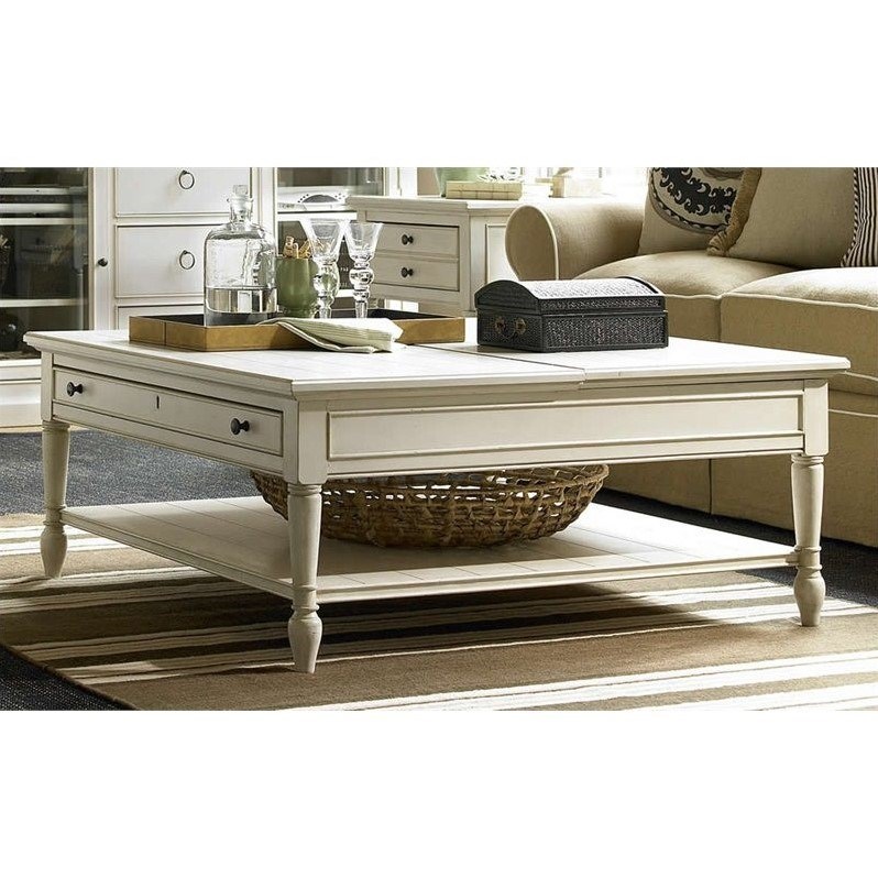 Summer Hill Lift Top Wood Coffee Table in Cotton White Finish
