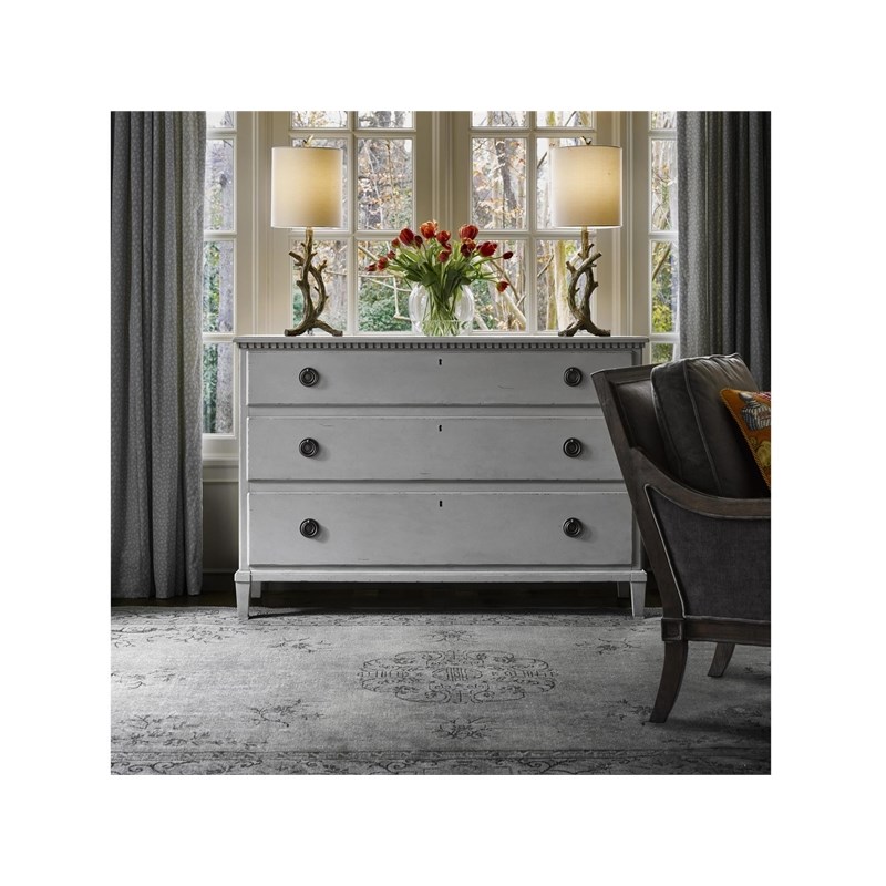 Sojourn 3 Drawer Wood Dresser in Gray Lake Finish with Oiled Bronze Metal Pulls