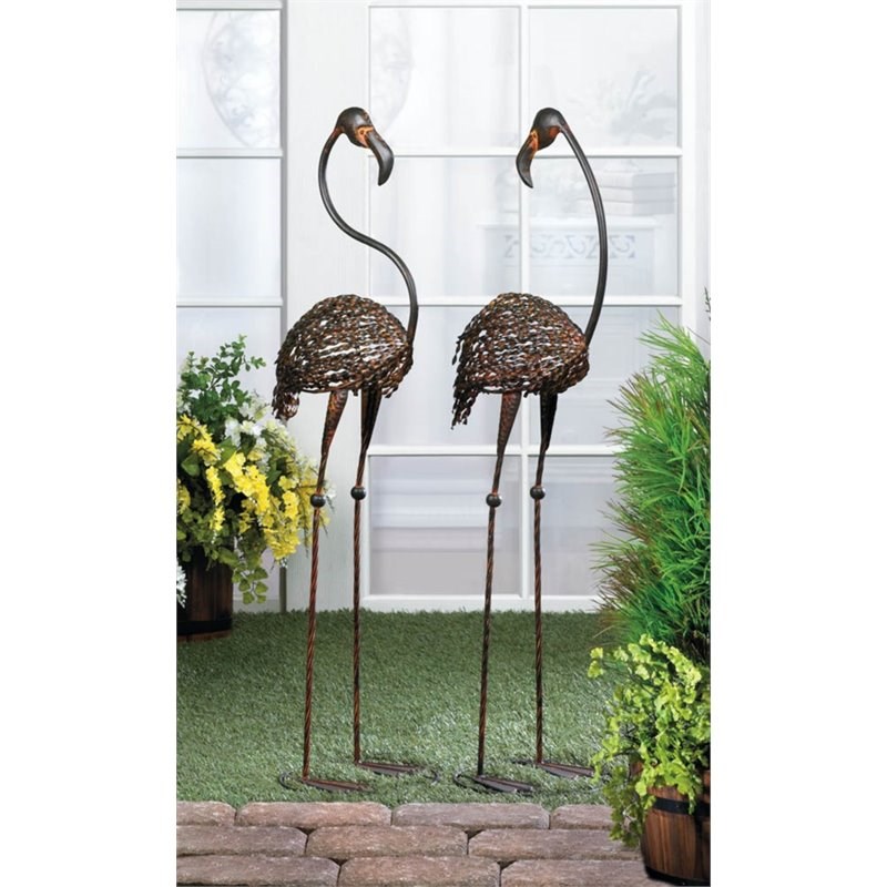 Zingz & Thingz 2 Piece Metal Wild Flamingo Garden Art in Brown