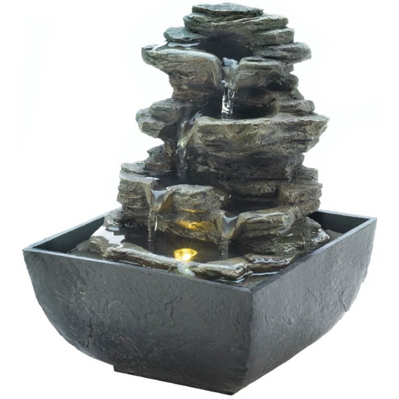 Zingz & Thingz Plastic Tiered Rock Formation Tabletop Fountain in Gray