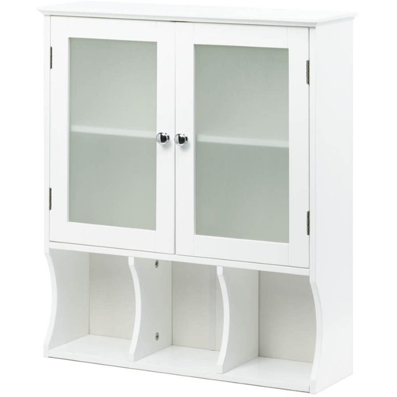 Zingz & Thingz Aspen 2 Door Wooden Glass Wall Cabinet in White