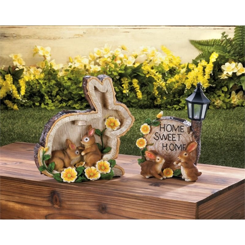 Zingz & Thingz Multicolored Plastic Solar Home Sweet Home Bunnies Statue