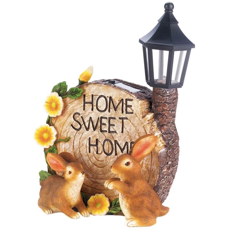 Zingz & Thingz Multicolored Plastic Solar Home Sweet Home Bunnies Statue
