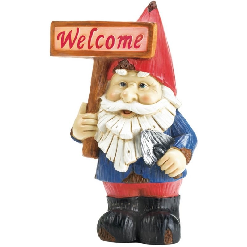 Zingz & Thingz Plastic Welcome Gnome Solar Statue in Ivory and Red