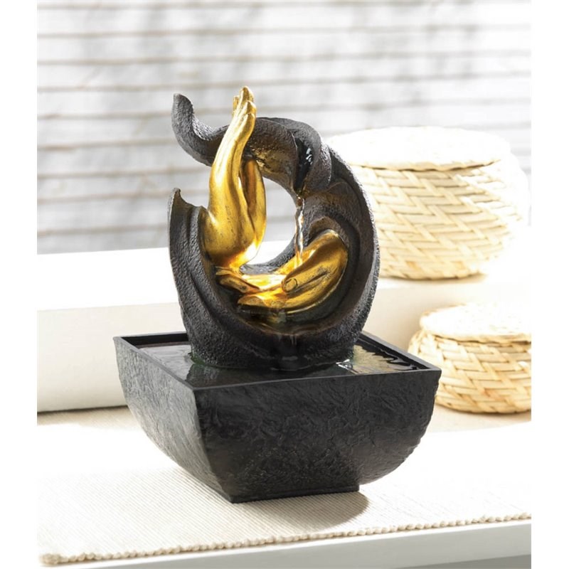 Zingz & Thingz Plastic Accent Hands Tabletop Fountain in Black and Gold
