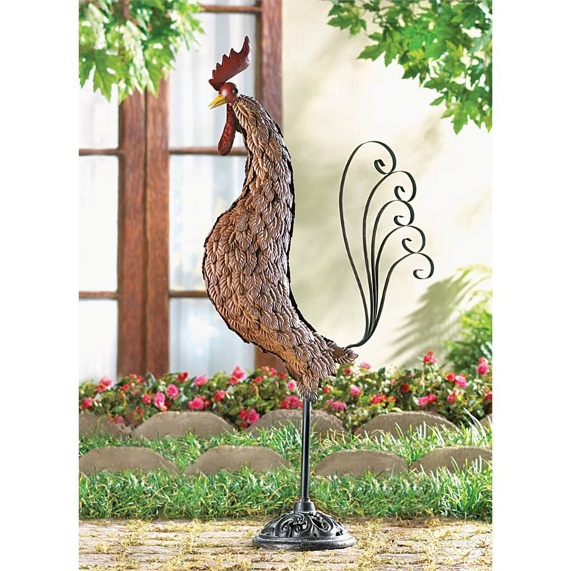 Zingz & Thingz Cast Iron Metal Sculpture Rooster in Brown