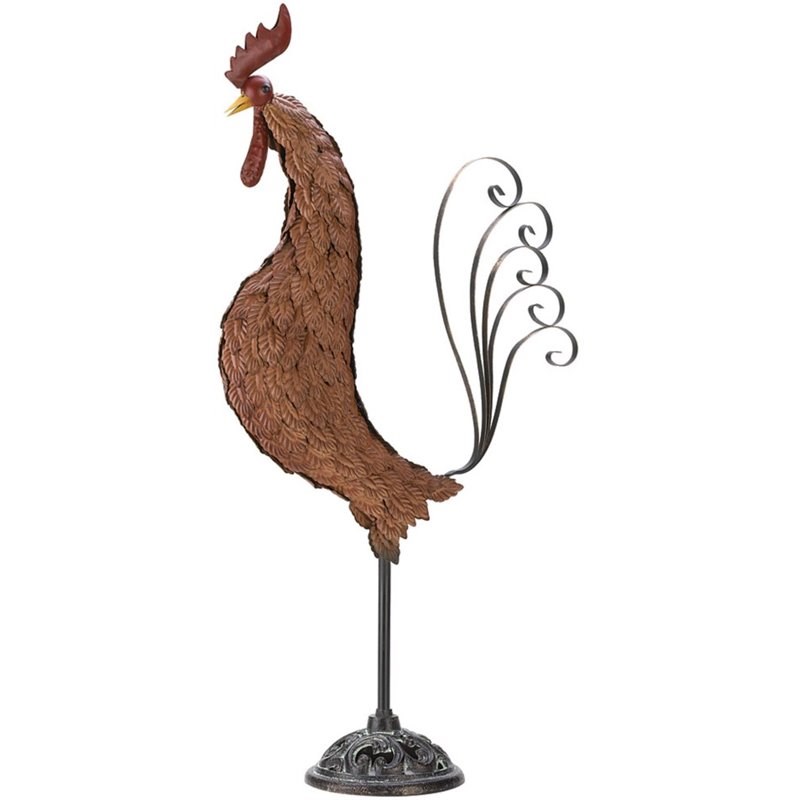 Zingz & Thingz Cast Iron Metal Sculpture Rooster in Brown
