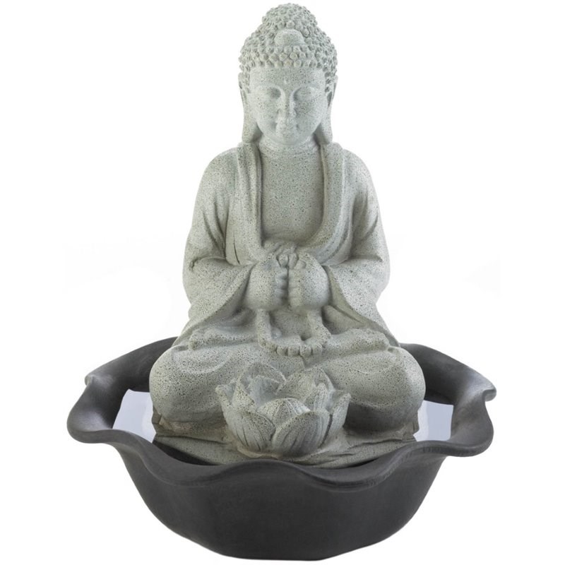Zingz & Thingz Plastic Buddha on Lotus Tabletop Fountain in Gray