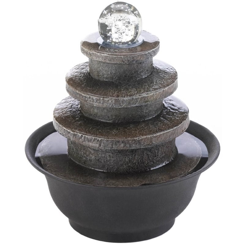 Zingz & Thingz Tiered Round Tabletop Glass Top Fountain in Stone and Black