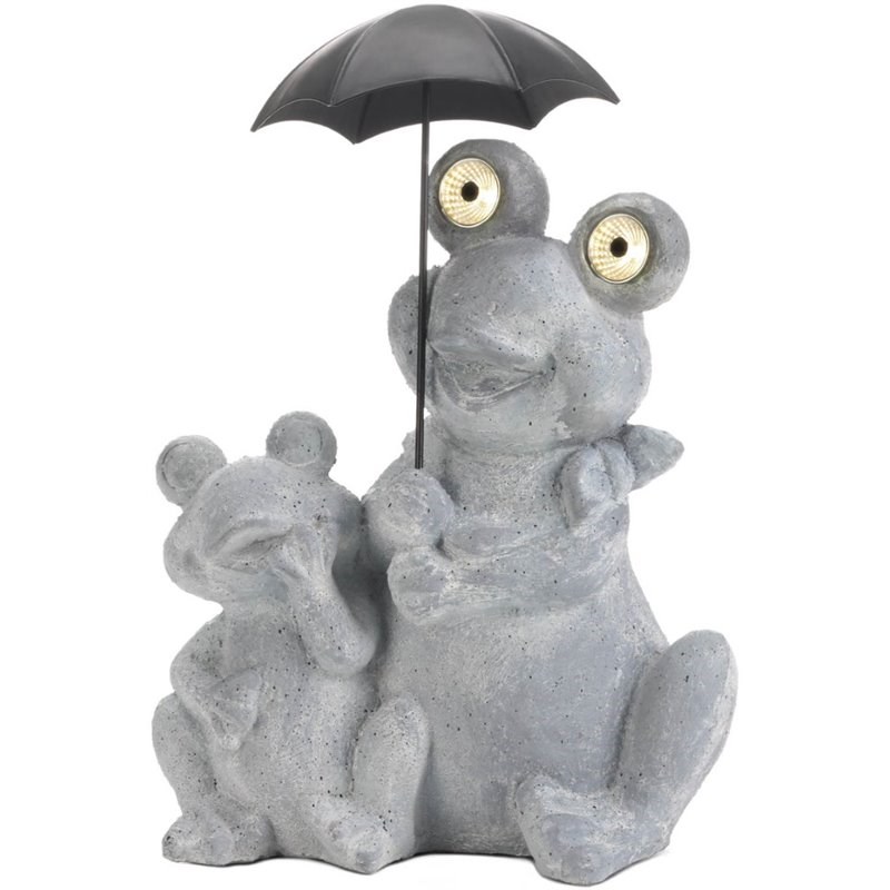 Zingz & Thingz Plastic Frogs Under Umbrella Solar Decoration in Gray