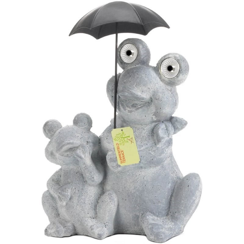 Zingz & Thingz Plastic Frogs Under Umbrella Solar Decoration in Gray