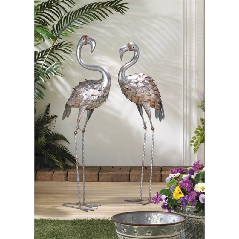Zingz & Thingz Standing Tall Galvanized Metal Flamingo Statue in Gray