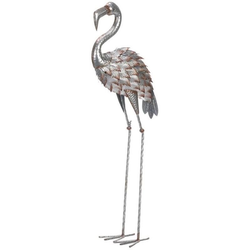 Zingz & Thingz Galvanized Metal Flamingo Statue in Gray
