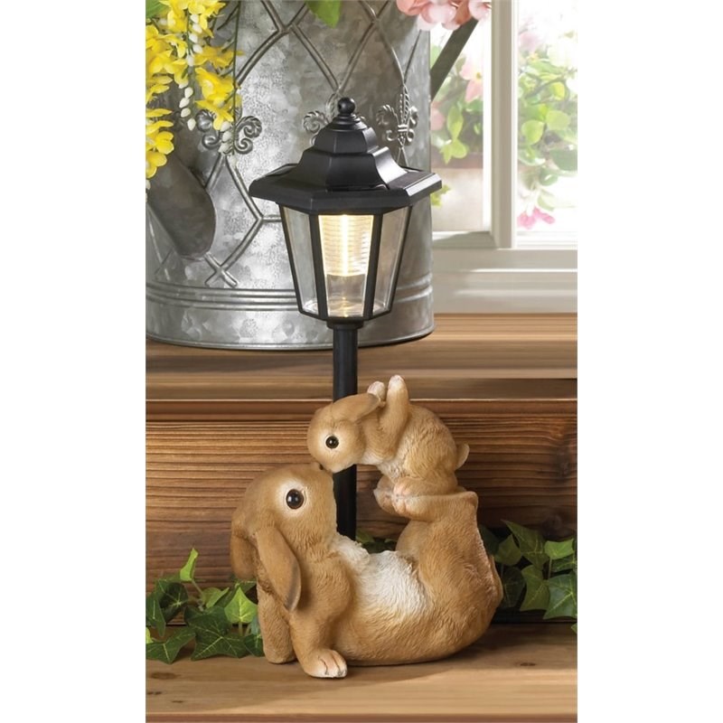 Zingz & Thingz Plastic Adorable Mom and Baby Rabbit Solar Figurine in Brown
