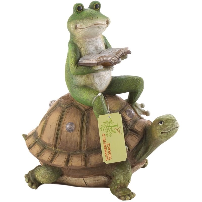 Zingz & Thingz Plastic Frog and Turtle Solar Statue in Green and Brown