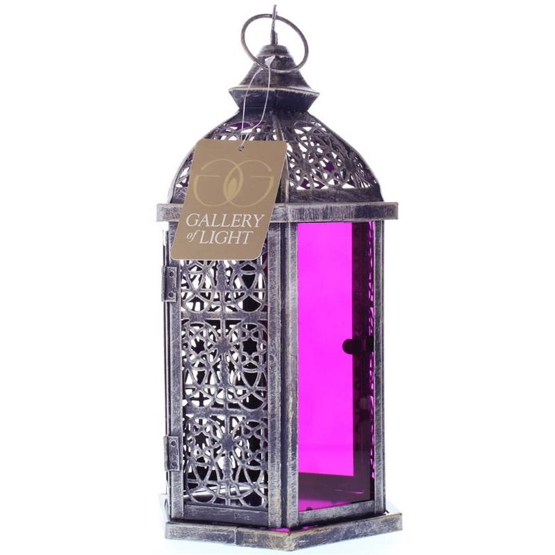 Zingz & Thingz Enchanted Glass Candle Lantern in Purple and Pewter