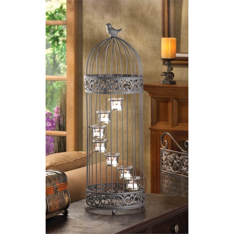 Zingz & Thingz Birdcage Staircase Glass Candle Stand in Black