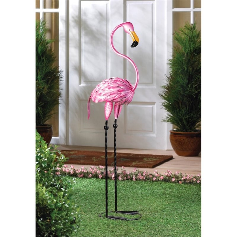 Zingz & Thingz Metal Tropical Tango Flamingo Statue in Pink