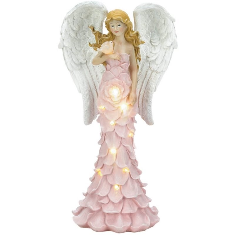 Zingz & Thingz Plastic Solar Powered Pink Rose Angel Statue in Pink and White