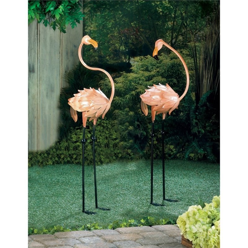 Zingz & Thingz Wrought Iron Flamboyant Flamingo Garden Stakes in Pink