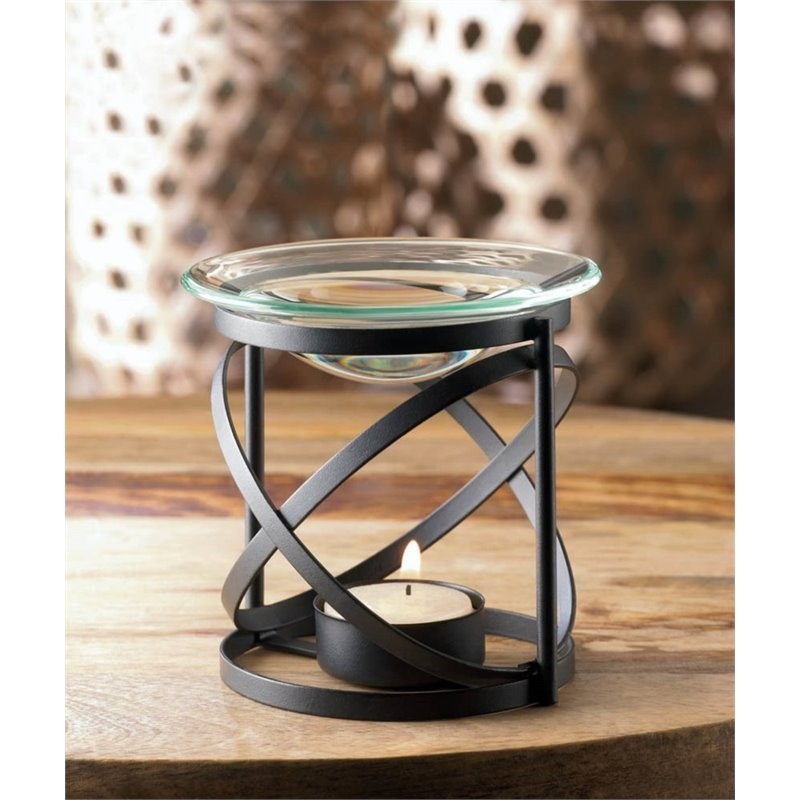 Zingz & Thingz Modern Orbital Metal and Glass Candle Oil Warmer in Black