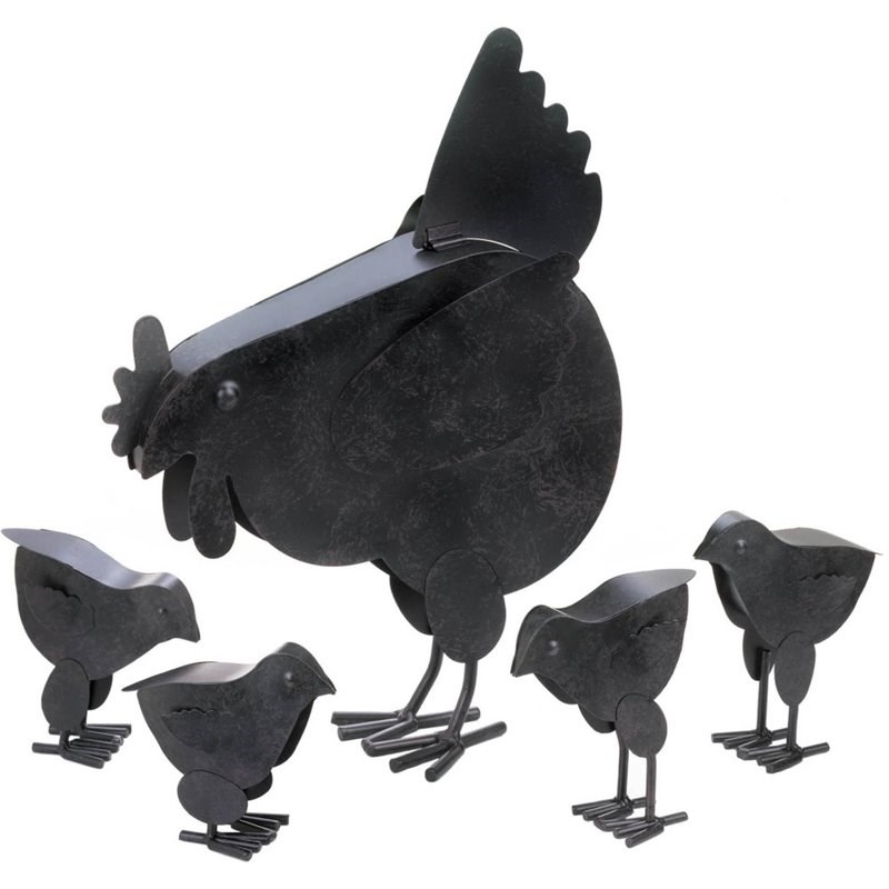 Zingz & Thingz Metal Hen with Chicks Sculpture in Black