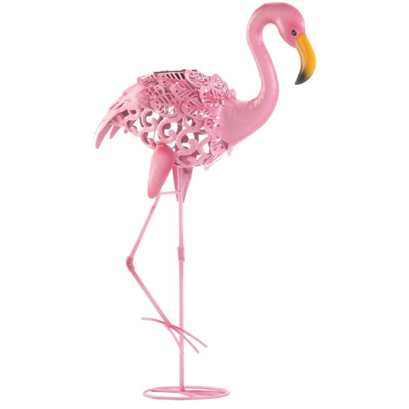Zingz & Thingz Plastic Leaning Solar Flamingo Statue in Pink